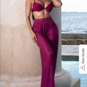 3 Piece swim top,bottom & Pants Set - Wine